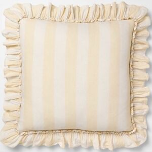 2 New Sealed Yellow And Cream Striped Ruffle Threshold Pillows 20x20
